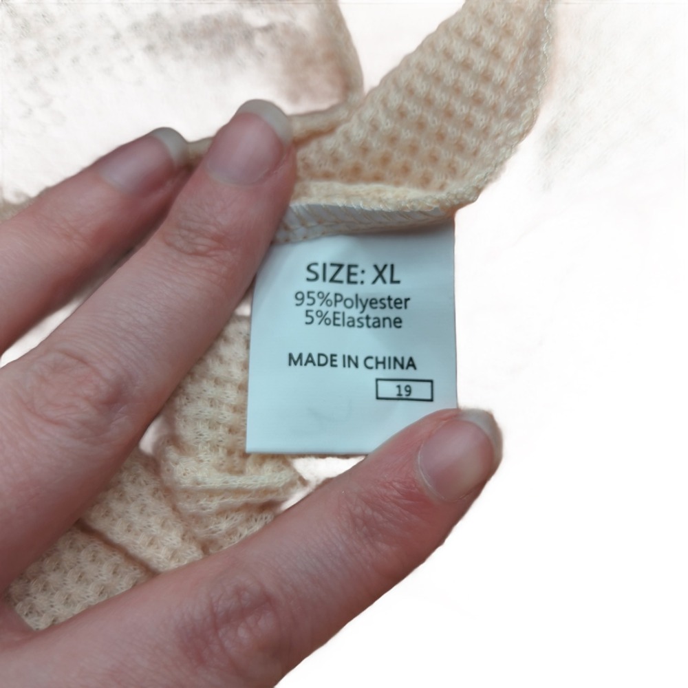Waffle Knit Square Neck Long Sleeve Top Peach XL Raglan Balloon Sleeve Thermal - Picture 3 of 3